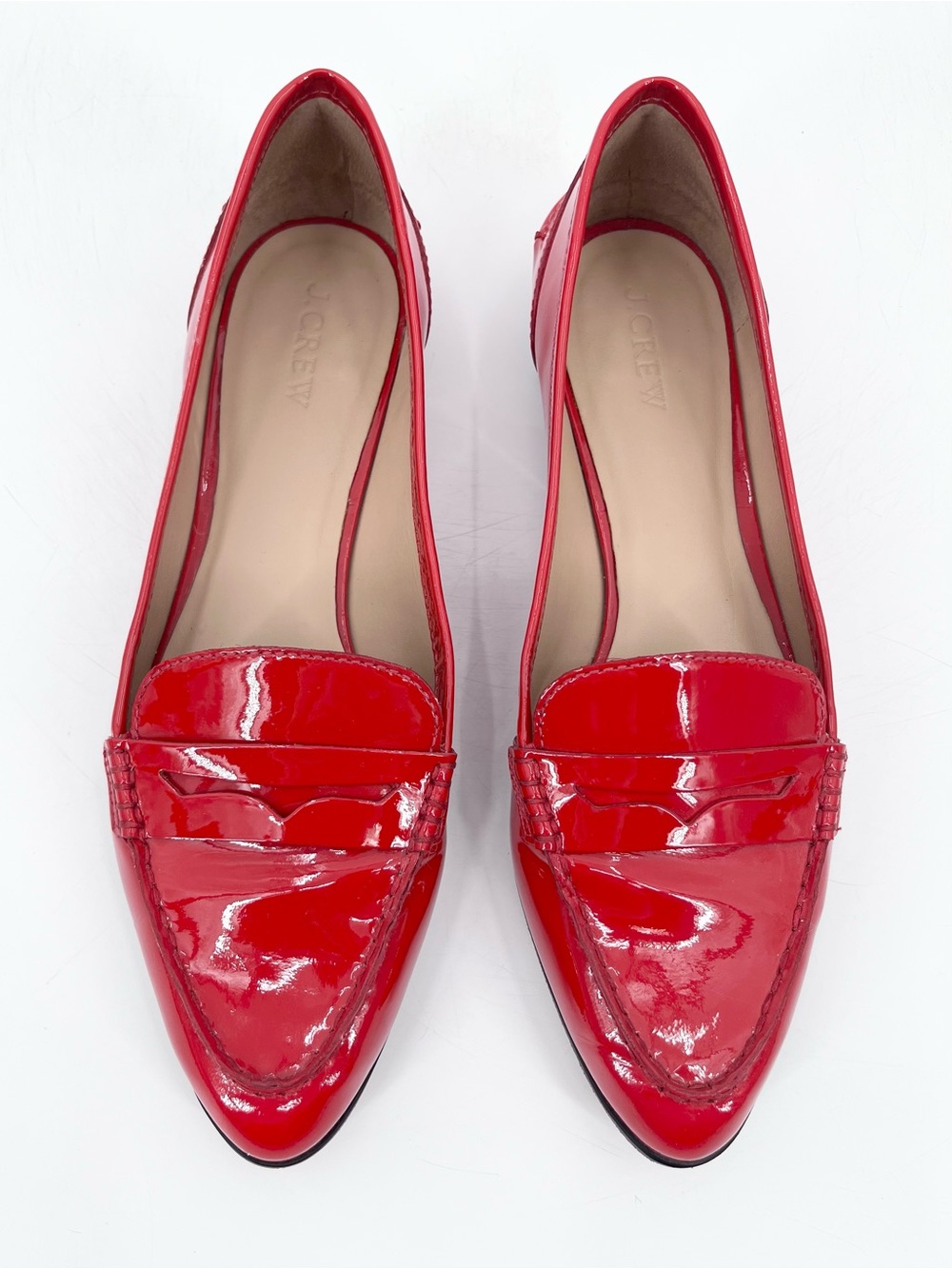 J. Crew Collins Glossy Cherry Red Patent Leather Retro Preppy Loafers Size 9.5